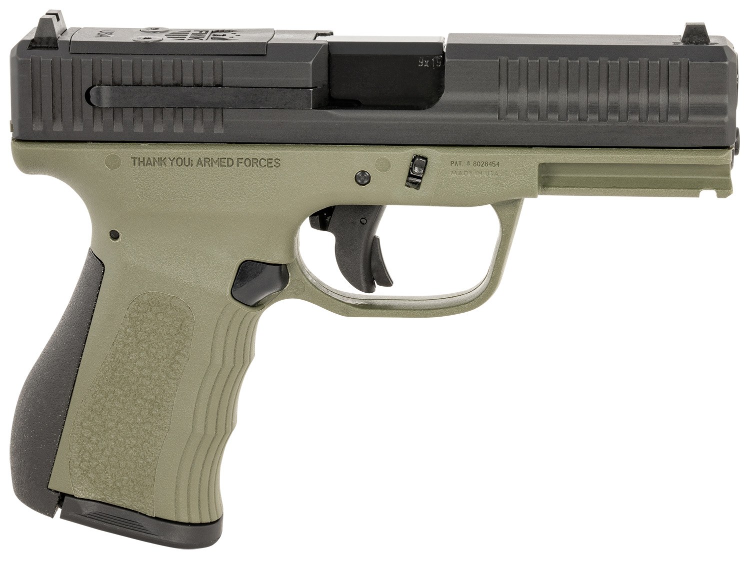 FMK FMKG49OD G3 9mm Luger 14+1 4" Stainless Steel Barrel, Black Optic Cut/Serrated Carbon Steel Slide, OD Green Polymer Frame with Picatinny Rail