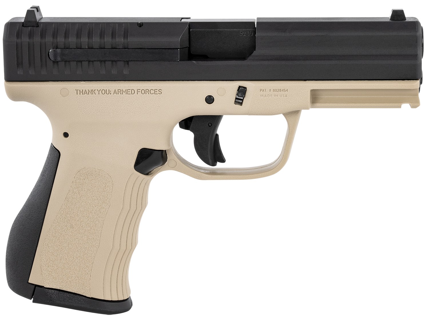 FMK G9C1G2RSS 9C1 G2 9mm Luger 14+1 4" Black Stainless Steel Barrel, Black Serrated Carbon Steel Slide, Desert Sand Polymer Frame with Picatinny Rail
