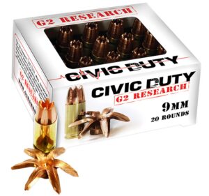 G2 Research G00602 Civic Duty 9mmLuger 96gr Copper Expansion Projectile 20 per Box/25 Case