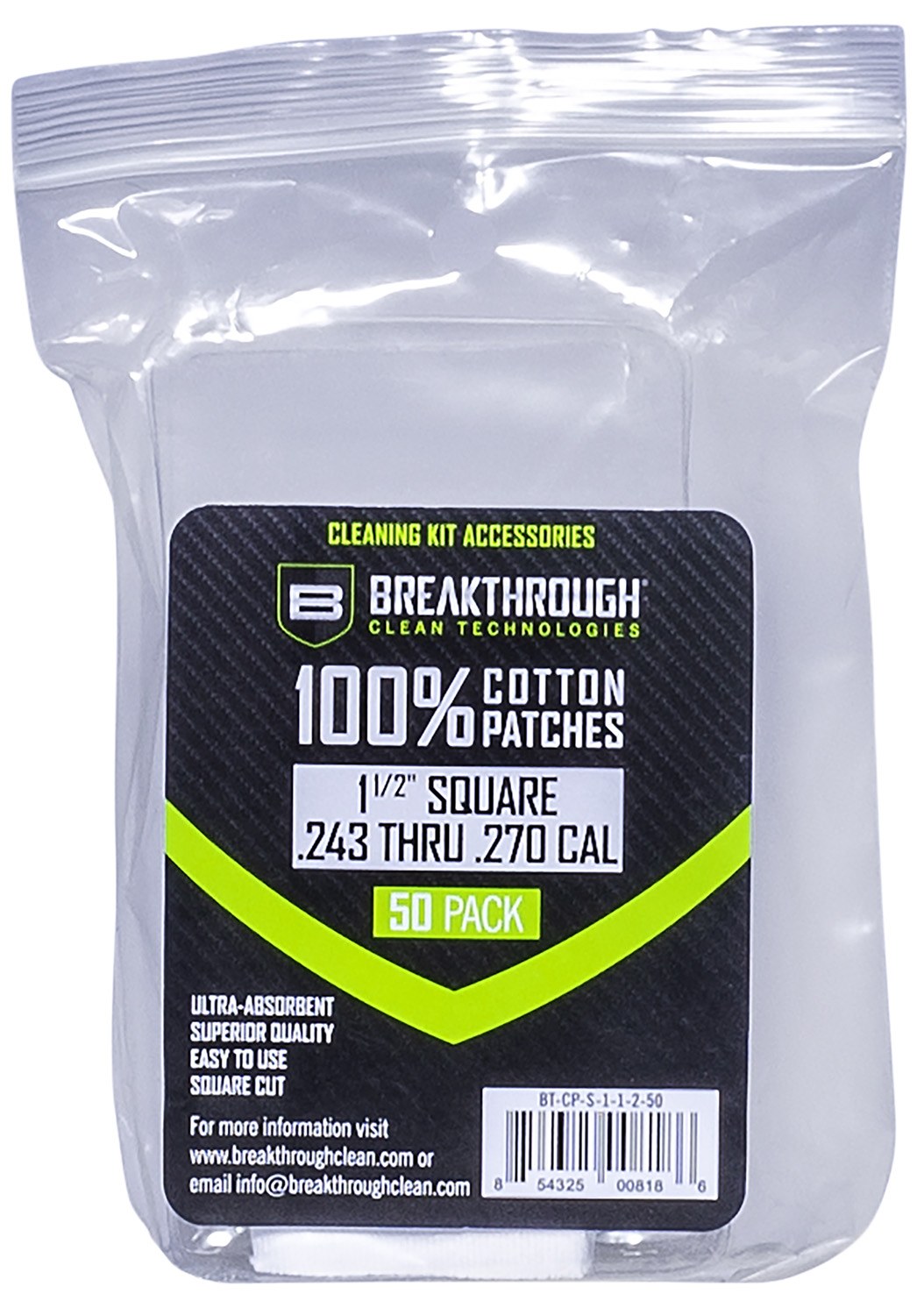 Breakthrough Clean BTCPS11250 Square Patches 243/270 Cal 1.5" 50 Pieces