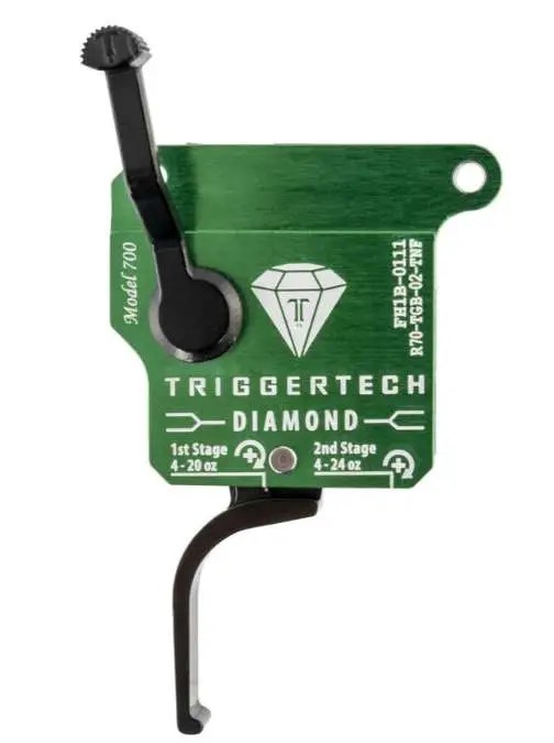 TriggerTech R70TGB02TNF Diamond Two-Stage Flat Clean Trigger with 0.50-2.80 Lbs Draw Weight & Green with Black Parts Finish for Remington 700