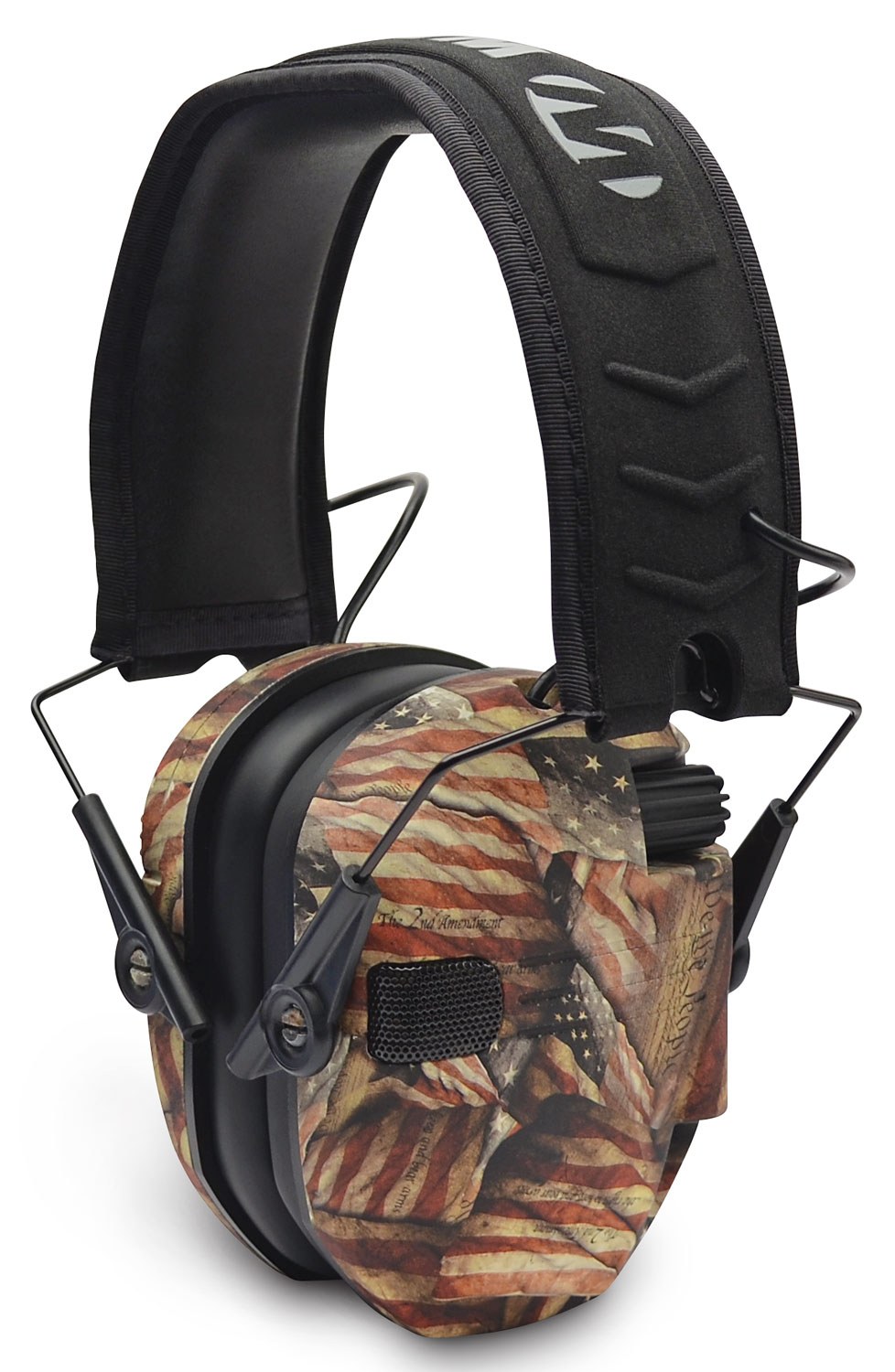 Walker's GWPRSEMBARM Razor Slim Electronic Muff 23 dB Over the Head USA Flag with Black Polymer