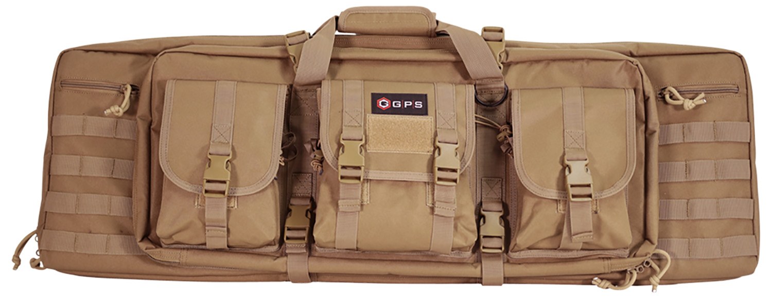 GPS Bags DRC36FDE Double Rifle Case 36" Flat Dark Earth 600D Polyester with 2 Padded Pistol Sleeves MOLLE Webbing & Lockable Zippers
