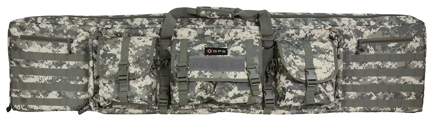 GPS Bags DRC55ACU Double Rifle Case a-TACS AU 600D Polyester with 2 Padded Pistol Sleeves MOLLE Webbing & Lockable Zippers