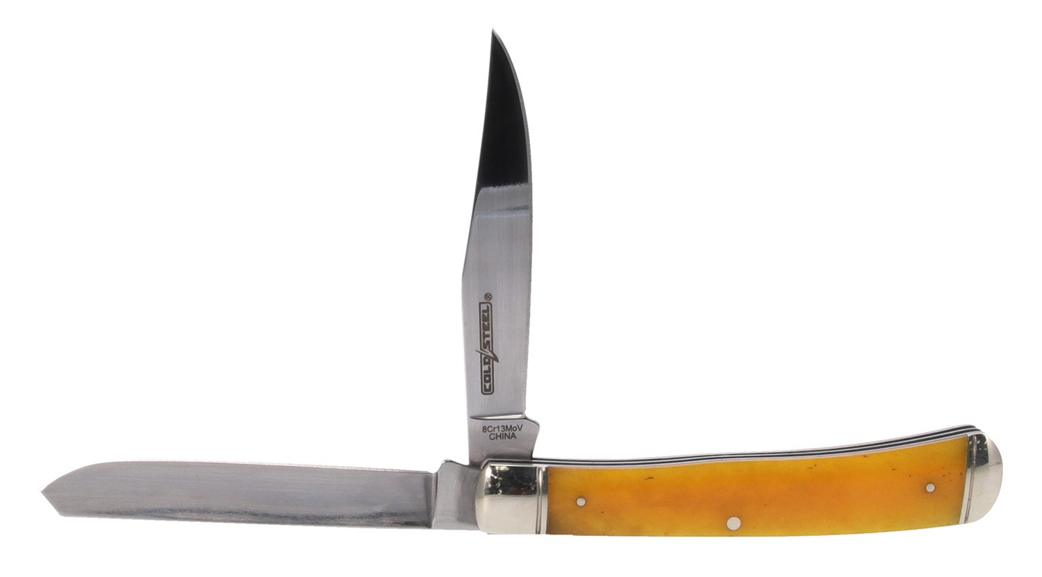 Cold Steel CSFLTRPRY Trapper 3" Folding Clip/Spey Plain 8Cr13MoV SS Blade/Yellow with Polished Bolsters Bone Handle