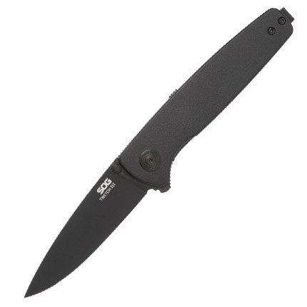 S.O.G SOG11150143 Twitch III 3.10" Folding Drop Point Plain Black TiNi 154CM SS Blade, Black Aluminum Handle - Image 2