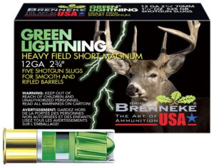 Brenneke SL122HFSGL Green Lightning Heavy Field 12Gauge 2.75" 1 1/4oz Slug Shot 5 per Box/50 Case