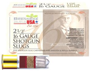 Brenneke SL162BR Brenneke 16 16Gauge 2.50" 1oz Slug Shot 5 per Box/50 Case