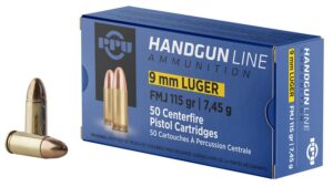 PPU PPH9F1 Handgun 9mmLuger 115gr Full Metal Jacket 50 per Box/20 Case