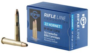 PPU PP22H Standard Rifle 22Hornet 45gr Soft Point 50 per Box/20 Case