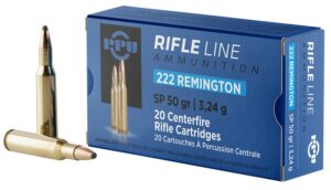 PPU PP222 Standard Rifle 222Rem 50gr Soft Point 20 per Box/50 Case