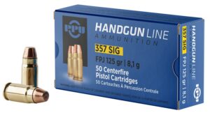 PPU PPH357S Handgun 357Sig 125gr Flat Point Jacketed 50 per Box/20 Case