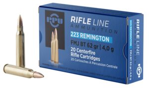PPU PP223F2 Standard Rifle 223Rem 62gr Full Metal Jacket Boat Tail 20 per Box/50 Case