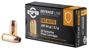 PPU PPD380A Defense 380ACP 94gr Jacketed Hollow Point 50 per Box/20 Case