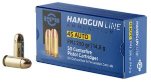 PPU PPH45F Handgun 45ACP 230gr Full Metal Jacket 50 per Box/10 Case