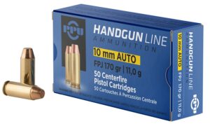 PPU PPH10F Handgun 10mmAuto 170gr Flat Point Jacketed 50 per Box/10 Case