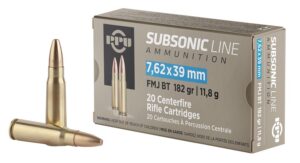 PPU PPS76239 Subsonic 7.62x39mm 182gr Full Metal Jacket Boat Tail 20 per Box/50 Case