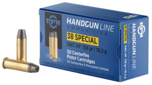 PPU PPH38SH Handgun 38Special 158gr Semi Wadcutter Hollow Point 50 per Box/10 Case