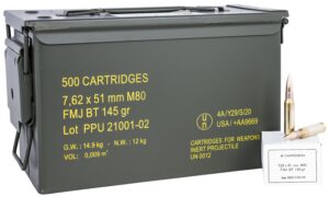 PPU PPRM762M Rangemaster 7.62x51mmNATO 145gr Full Metal Jacket Boat Tail/500-Round *Sold by Case *Includes Metal Can