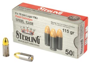 Sterling 8698779957674 9mm Luger 115gr Full Metal Jacket 50 per Box/20 Case